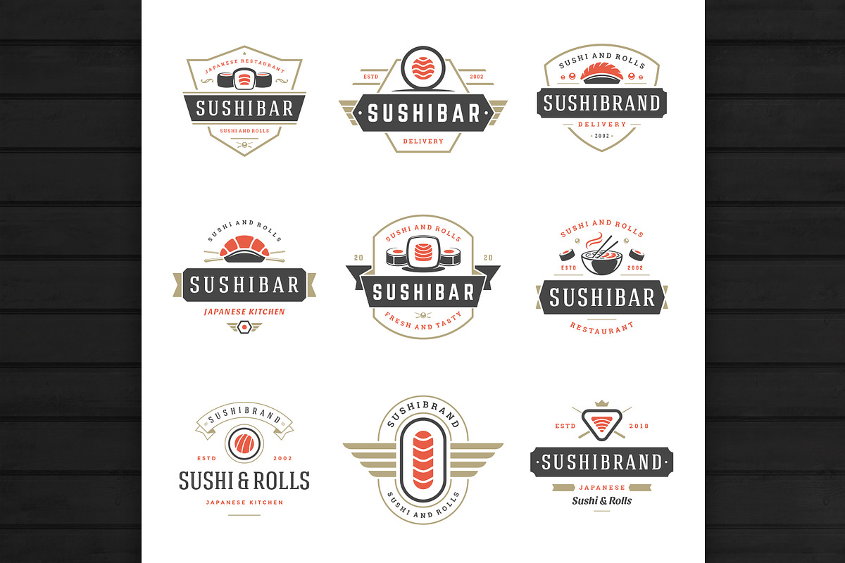 18 Sushi Bar Logos and Badges, a Branding & Logo Template by Vasya Kobelev (Photo 4 of 13)
