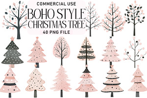 Boho Style Christmas Tree Clipart, an Illustration by Daily.Designs