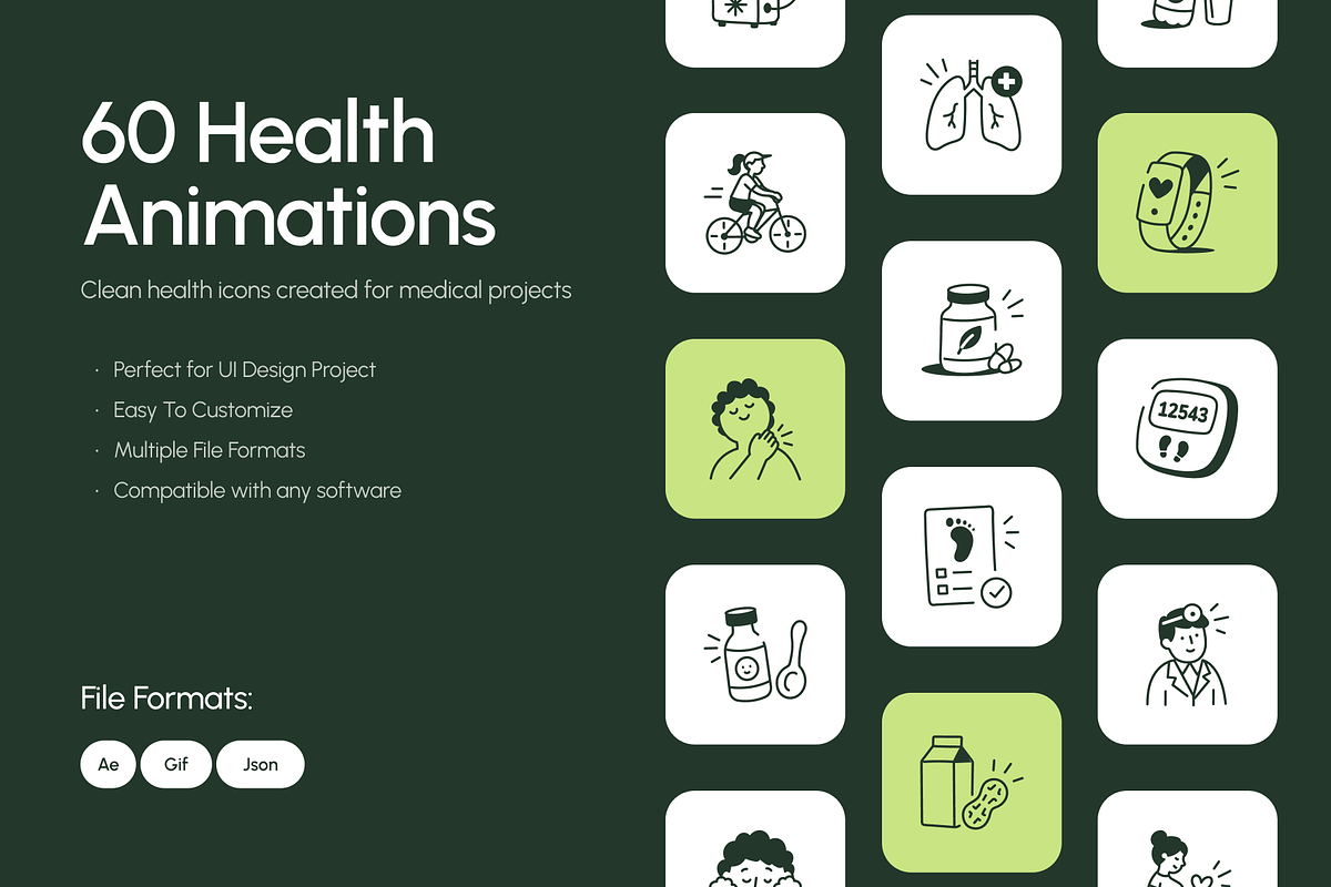 60 Animated Health Doodle Icons, an Outline Icon by Vectors Market (Photo 1 of 4)