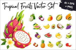 20 Tropical Fruits Icons Vector Set