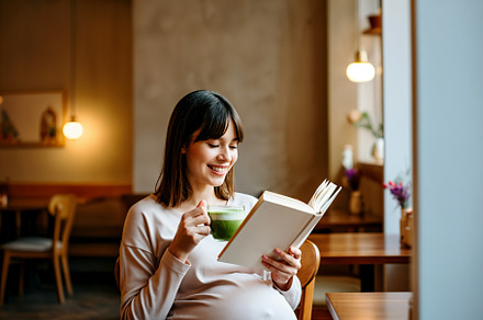 Pregnant woman reading a book