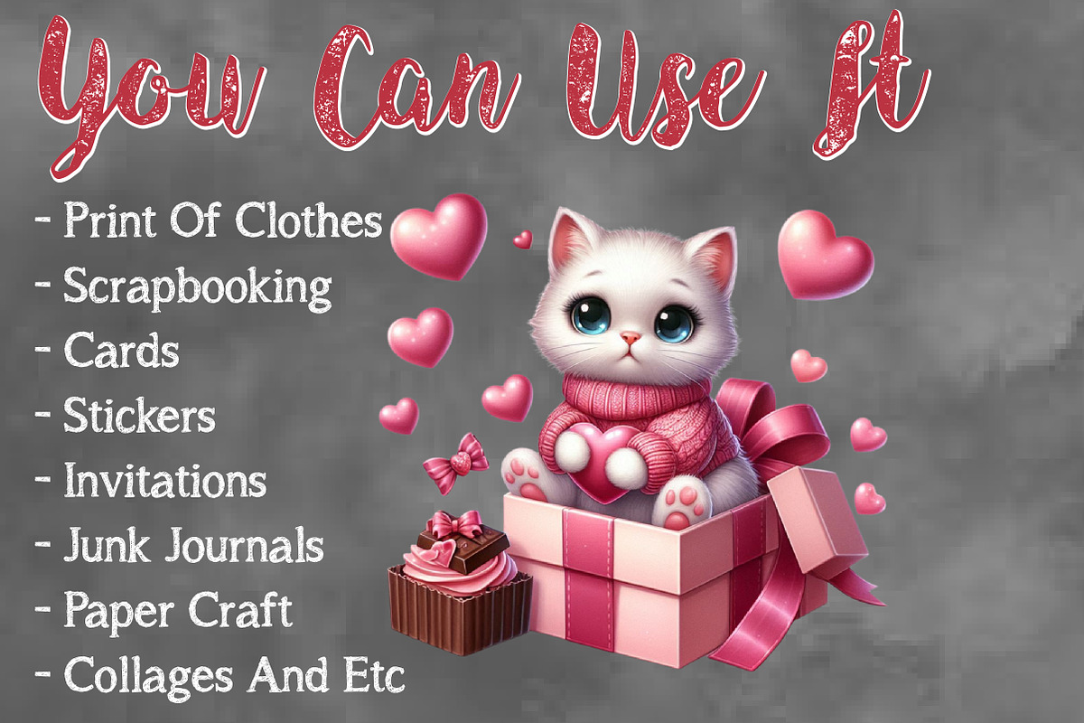 Valentine Cute Cat Clipart Bundle, a Seasonal Illustration by Craft Nest (Photo 5 of 5)