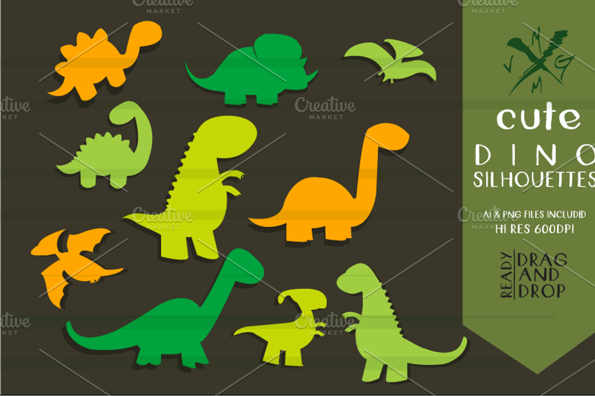 CUTE DINOSAUR SILHOUETTES, an Outline Icon by MVMG