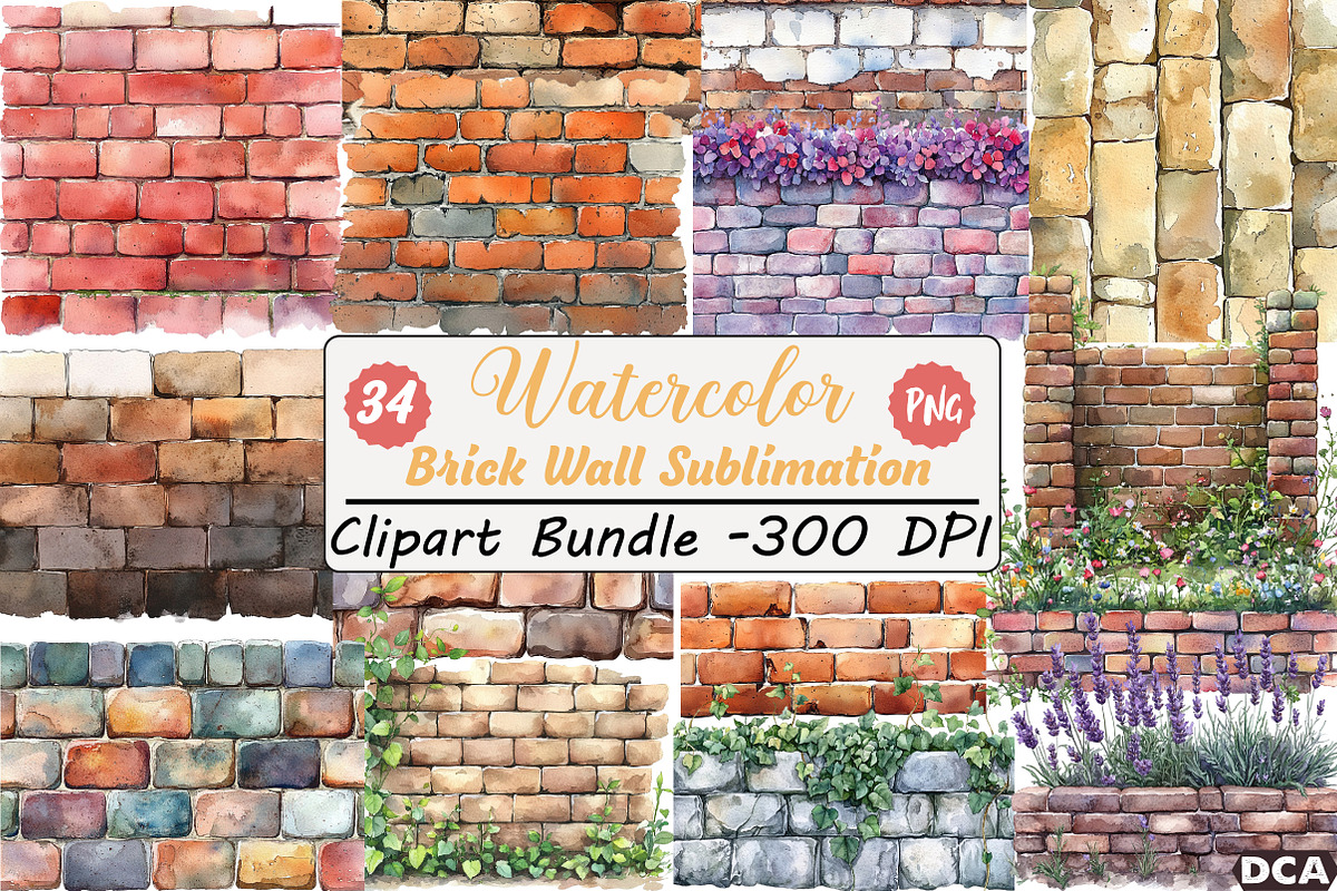 Watercolor Brick Wall Sublimation Cl, an Illustration by DreamCafeArt (Photo 1 of 7)