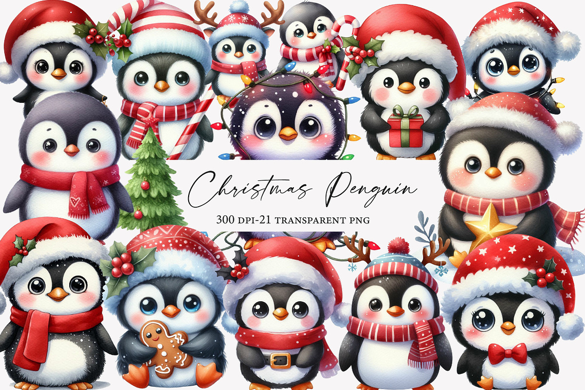 Christmas Funny Penguin Clipart, an Illustration by Designworld (Photo 1 of 6)