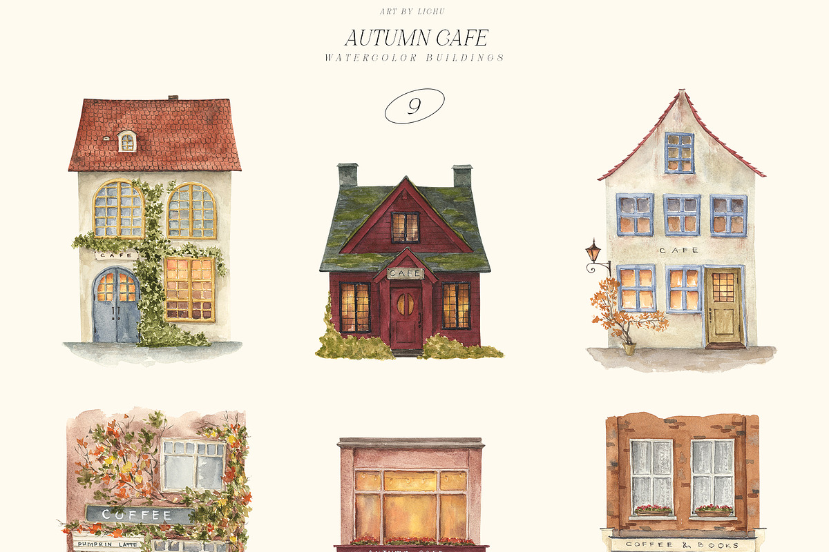 Autumn Cafe watercolor, a Seasonal Illustration by LiChu Art (Photo 5 of 9)
