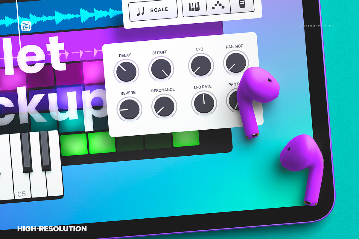 iPad Mockup (11inch) with Earphones, a Product Mockup by Custom Scene (Photo 3 of 8)