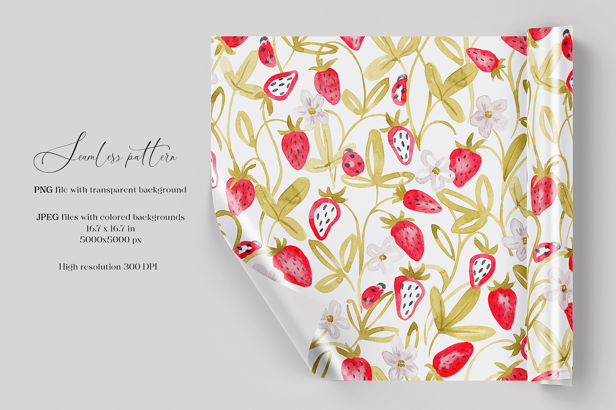 Strawberry seamless pattern, a Pattern Graphic by SirenaArt (Photo 2 of 11)