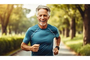 An elderly man jogging in a lush, a Nature Photo by Igor Tichonow