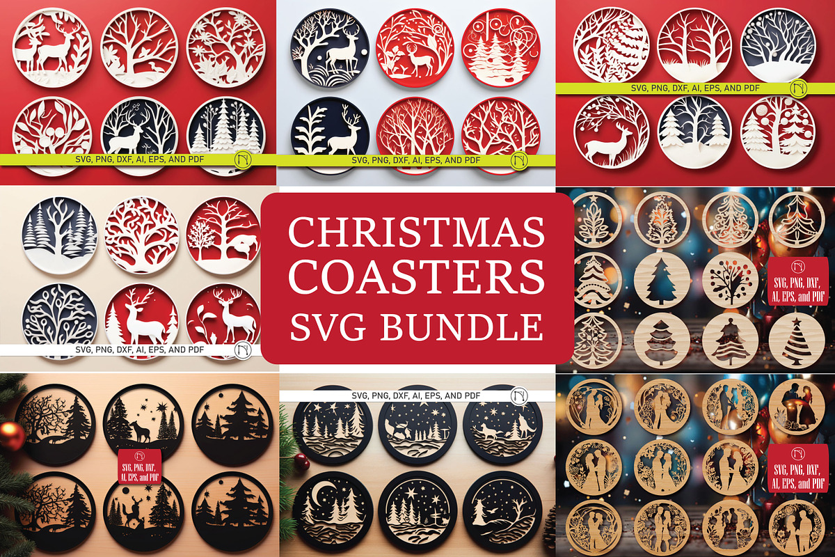 Cricut Christmas Coasters SVG bundl, a Graphic by NGISED (Photo 1 of 10)