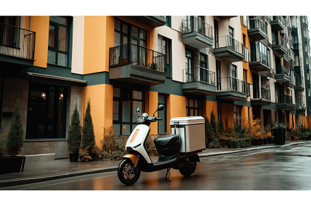 Electric delivery scooter parked on, a Transportation Photo by Sergey Kotenev