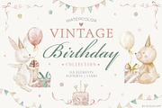 Vintage Birthday Party Clipart, a Seasonal Illustration by Alisles (Thumbnail 1 of 11)