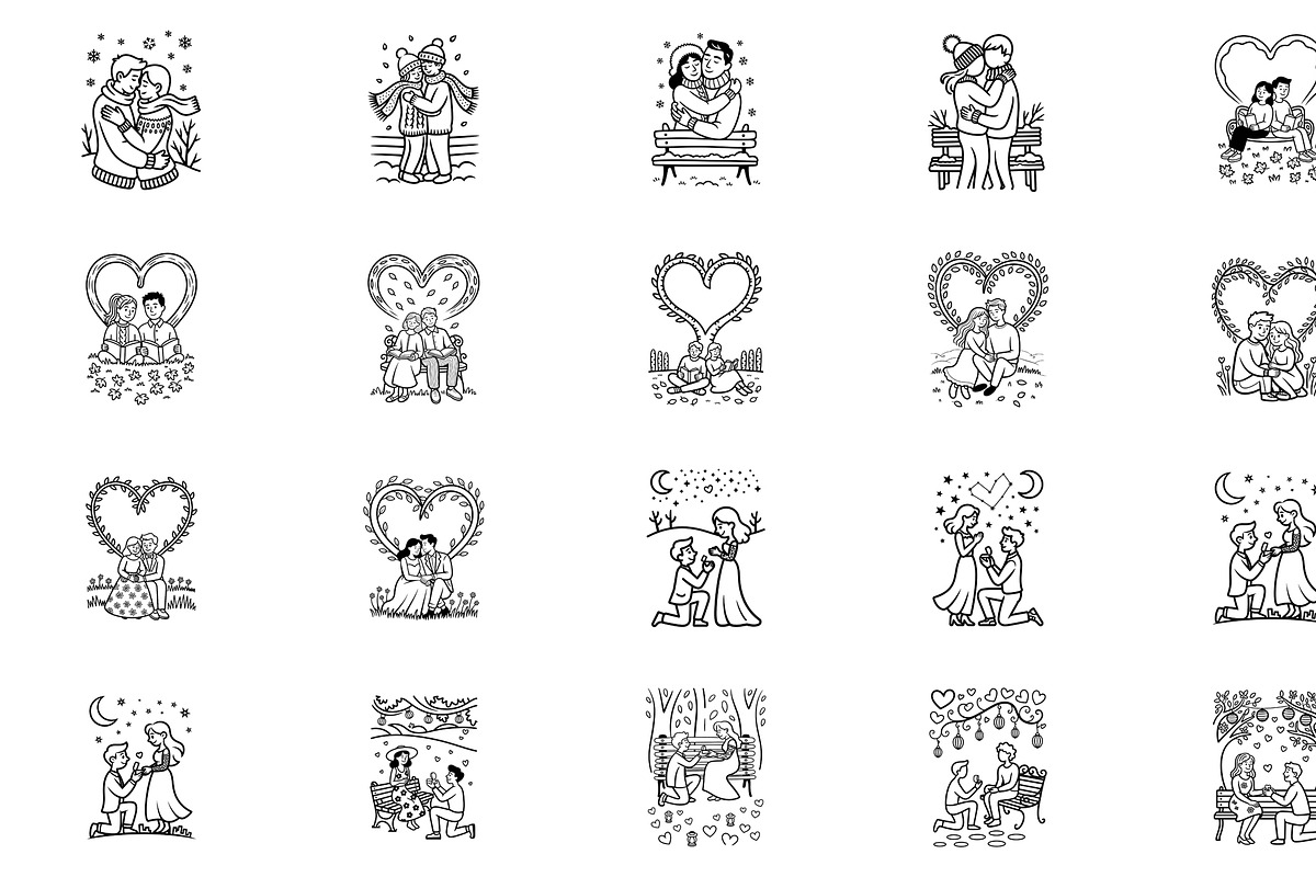Love & Proposal Coloring Pages Pack, a Person Illustration by Annudesign (Photo 2 of 6)