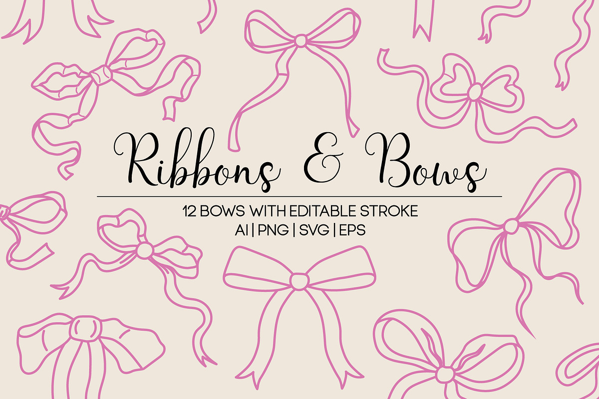Ribbons & Bows Line Art Clipart, an Object Graphic by Ashley Katrina (Photo 1 of 4)