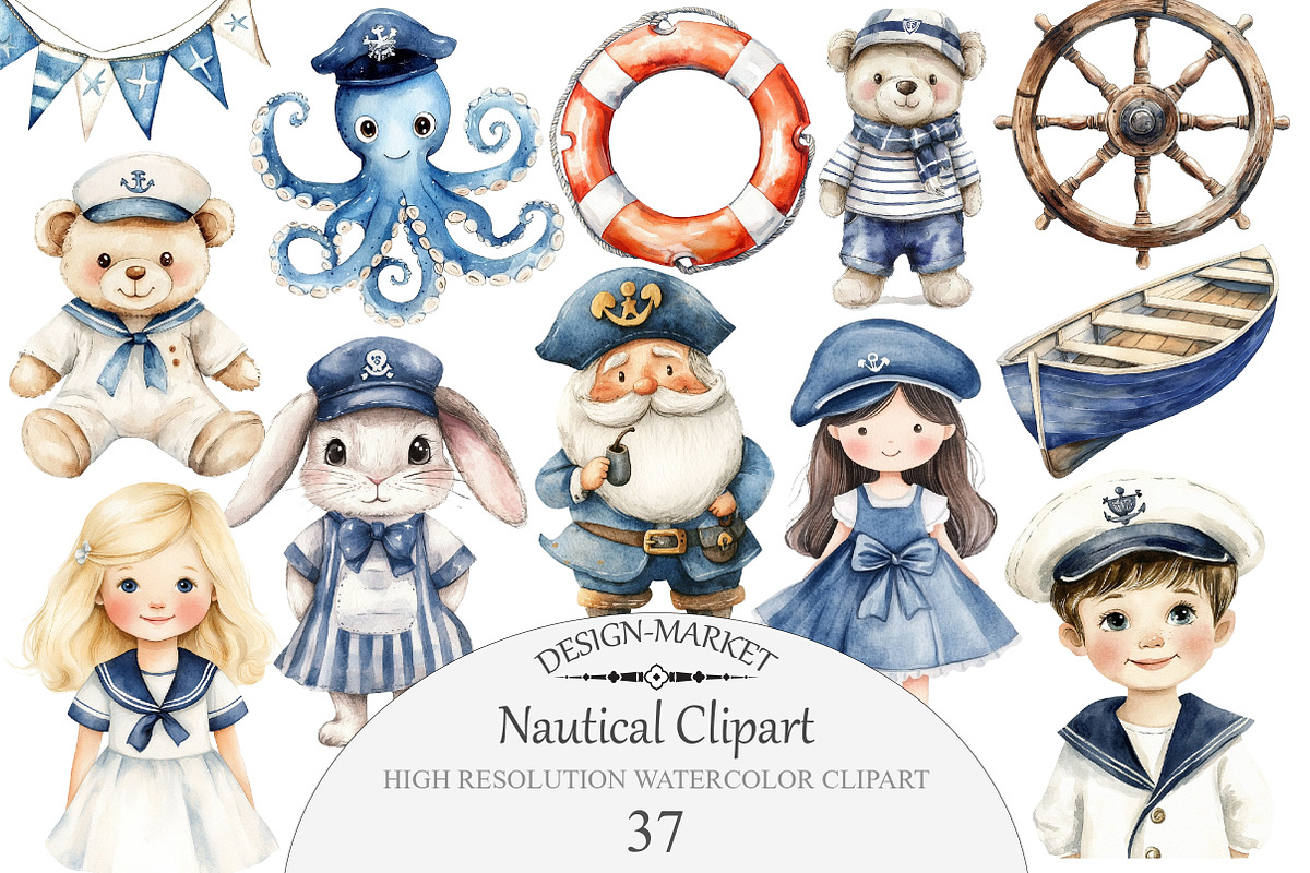 Nautical Watercolor Clipart, an Illustration by Design Market (Photo 1 of 4)
