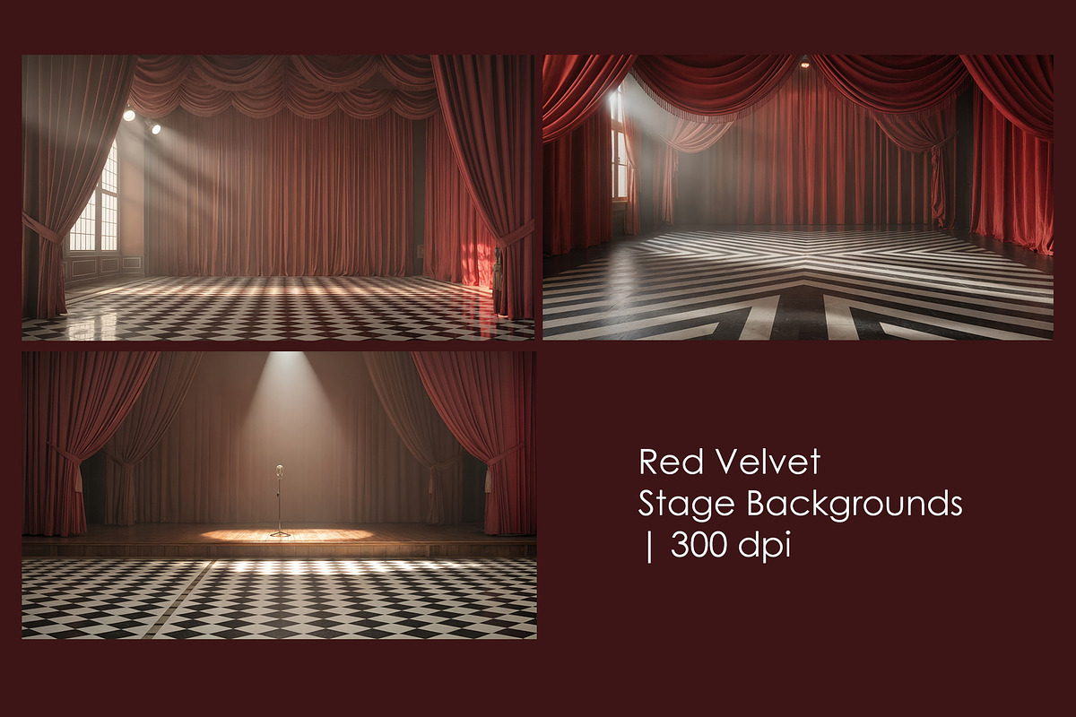 Red Velvet Stage Backgrounds, an Object Illustration by StockVerse Creative (Photo 1 of 4)