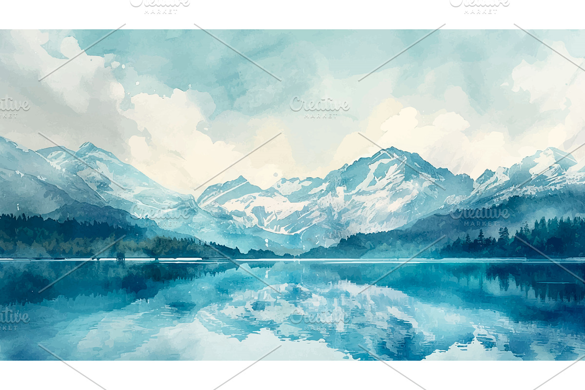 Lake with Snowcapped Mountains, an Illustration by LadadikArt