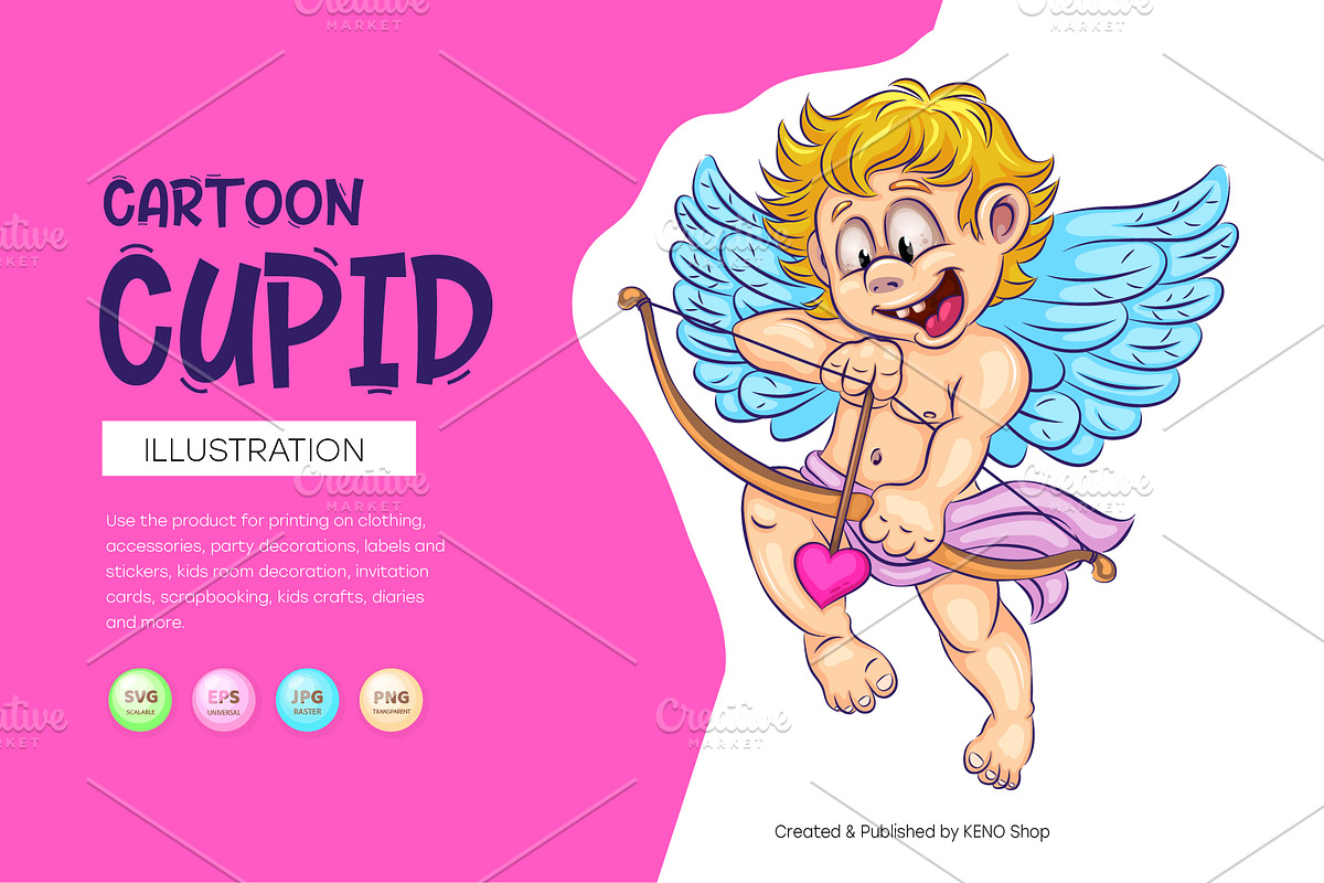 Cute cartoon cupid., an Animal Illustration by KENO Mascots (Photo 1 of 9)