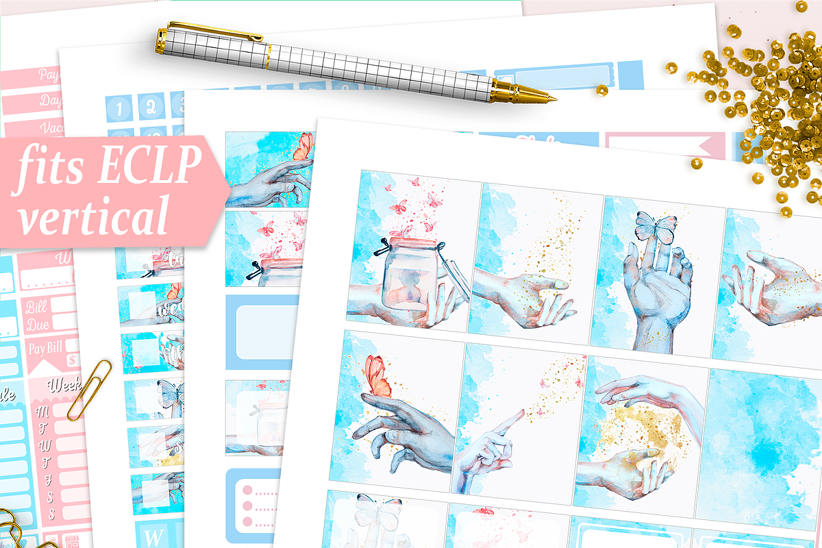 Blue Watercolor Planner Sticker Set, a Design Template by DigitalDesignAI (Photo 1 of 4)