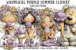 Whimsical Purple Summer Clipart, an Illustration by OK Design