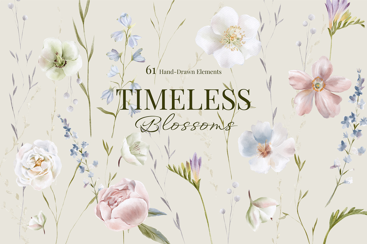 Timeless Blossoms_Watercolor Clipart, an Object Graphic by NikiArts (Photo 1 of 12)
