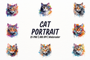 Cat Portraits with Paint Splashe, a Decorative Illustration by New-School-Wave