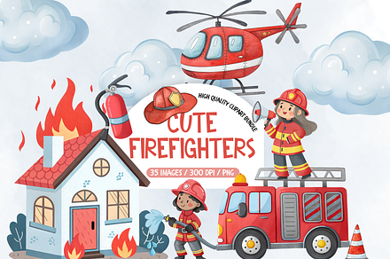 Watercolor Firefighter Clipart, an Illustration by TatiMockup