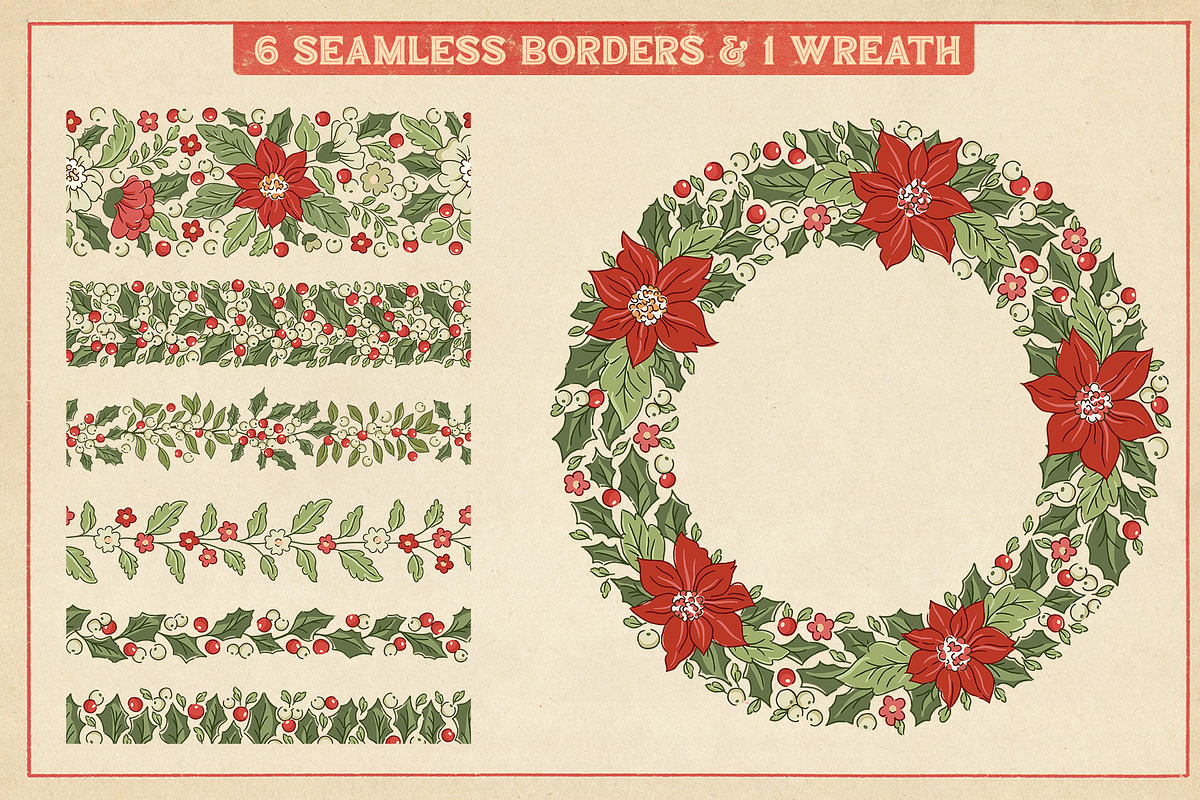 Vintage Christmas Clipart & Patterns, a Pattern Graphic by PATTERNS etc. (Photo 12 of 15)