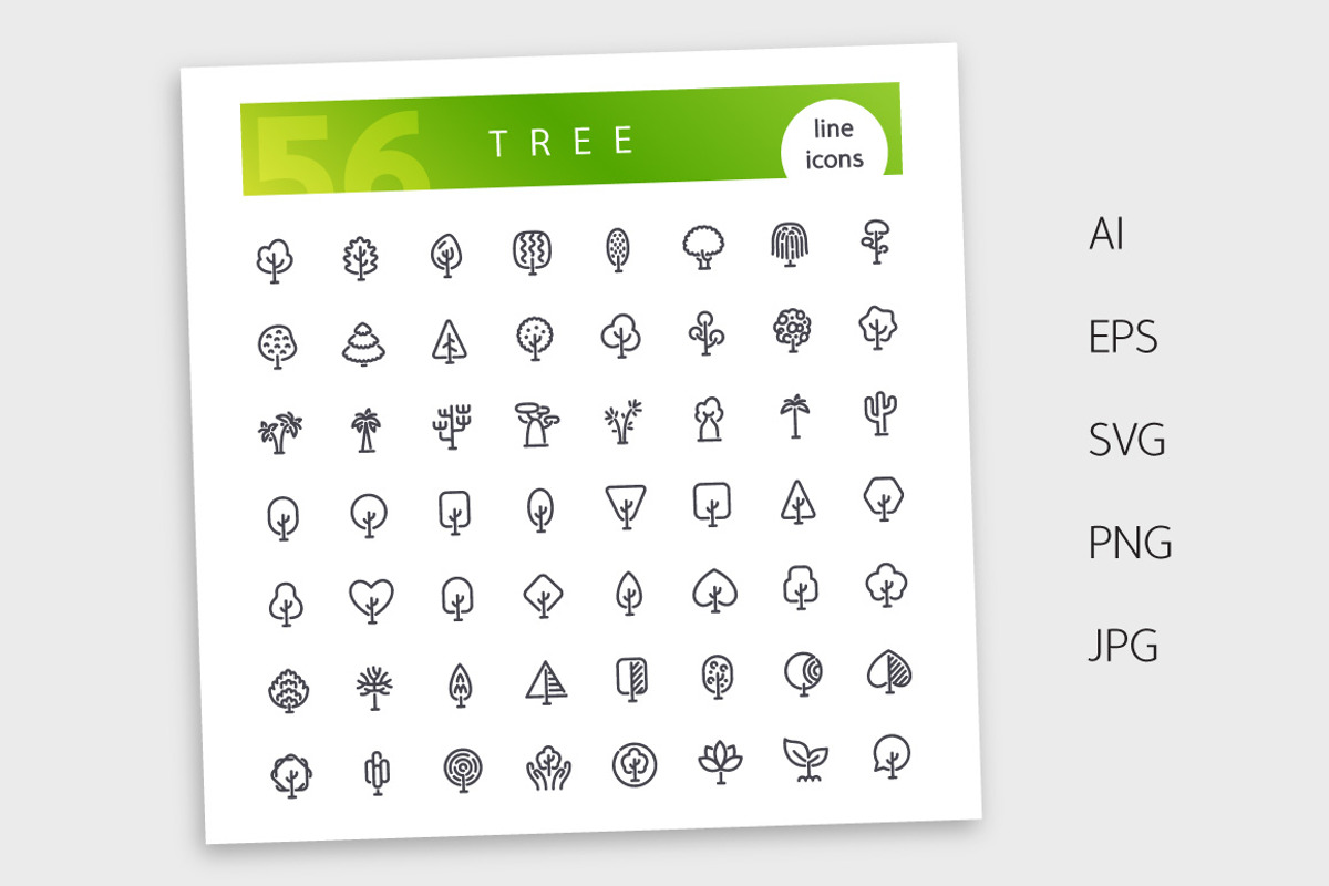 Tree Line Icons Set, an Outline Icon by Voysla's Shop (Photo 4 of 4)