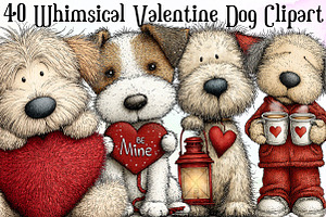 Whimsical Valentine Dog Clipart, an Illustration by Sublimation Artist