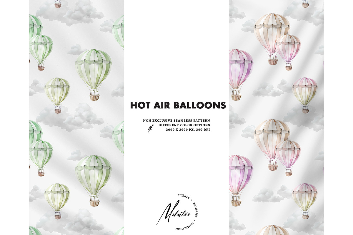 Hot air Balloons seamless pattern, a Pattern Graphic by Milatoo (Photo 6 of 6)
