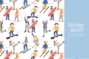 Winter sport people characters