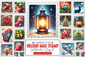 Cozy Holiday Mail Stamp Collection, an Illustration by RobertsArt