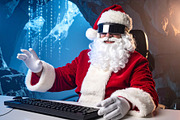 Santa Claus with augmented reality glasses sitting at a holograp, a Holiday Photo by DanFLCreativo (Thumbnail 1 of 2)
