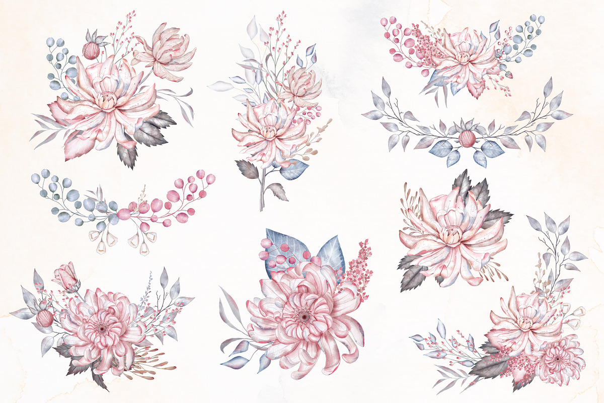 Dusty pink watercolor floral set, a Graphic by TatiArti (Photo 5 of 12)