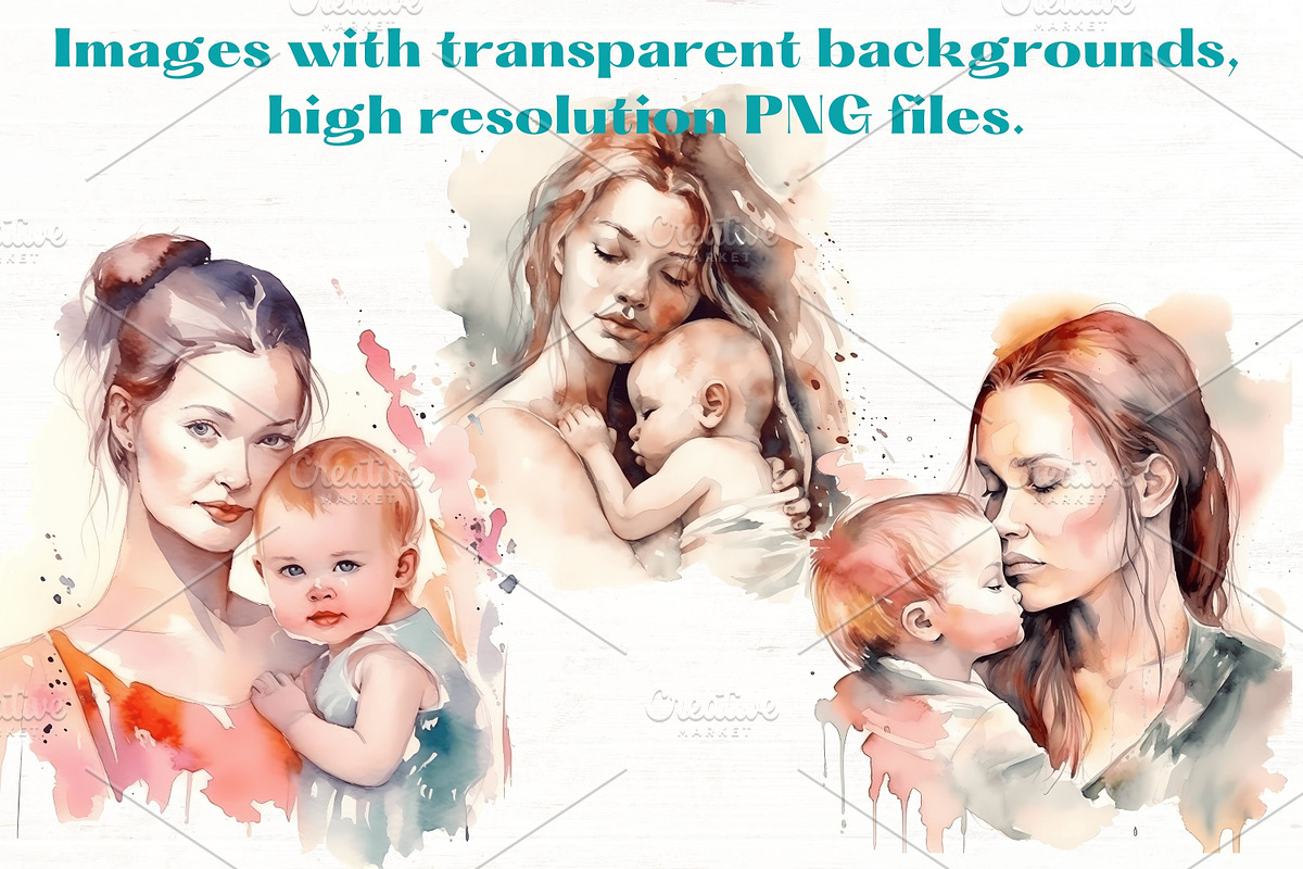 Mother and Baby Watercolor Clipart, a Person Illustration by Mermaids Cove (Photo 5 of 10)