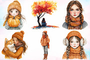 Watercolor Autumn Girl Clipart PNG, a Seasonal Illustration by Canvas Craft (Thumbnail 2 of 4)