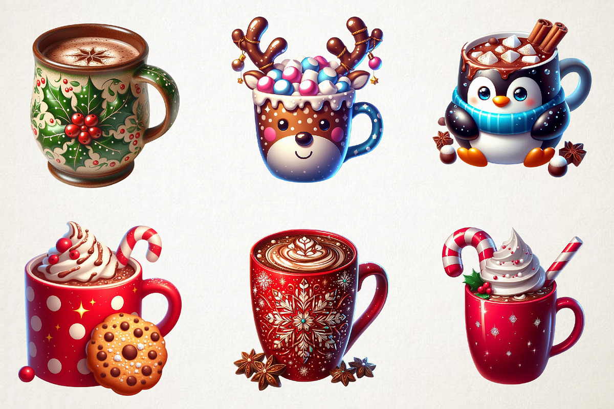 Holiday Hot Cocoa & Mugs Clipart Set, an Illustration by RobertsArt (Photo 5 of 5)