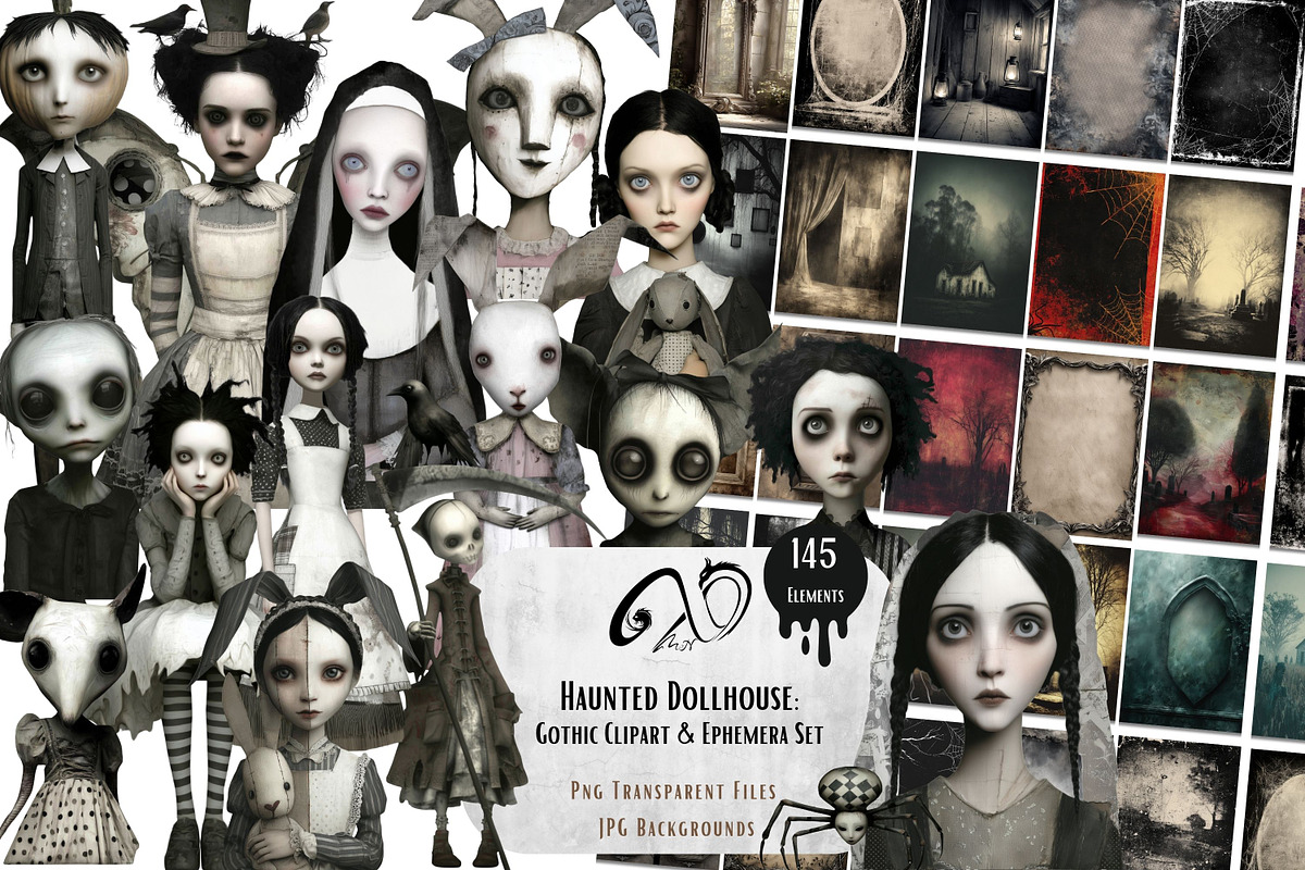 Haunted Dollhouse: Gothic Clipart, a Seasonal Illustration by NiiiNArt (Photo 1 of 7)