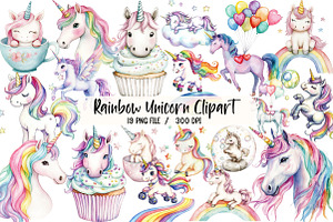 Rainbow Unicorn Clipart, an Illustration by Libby Wishes