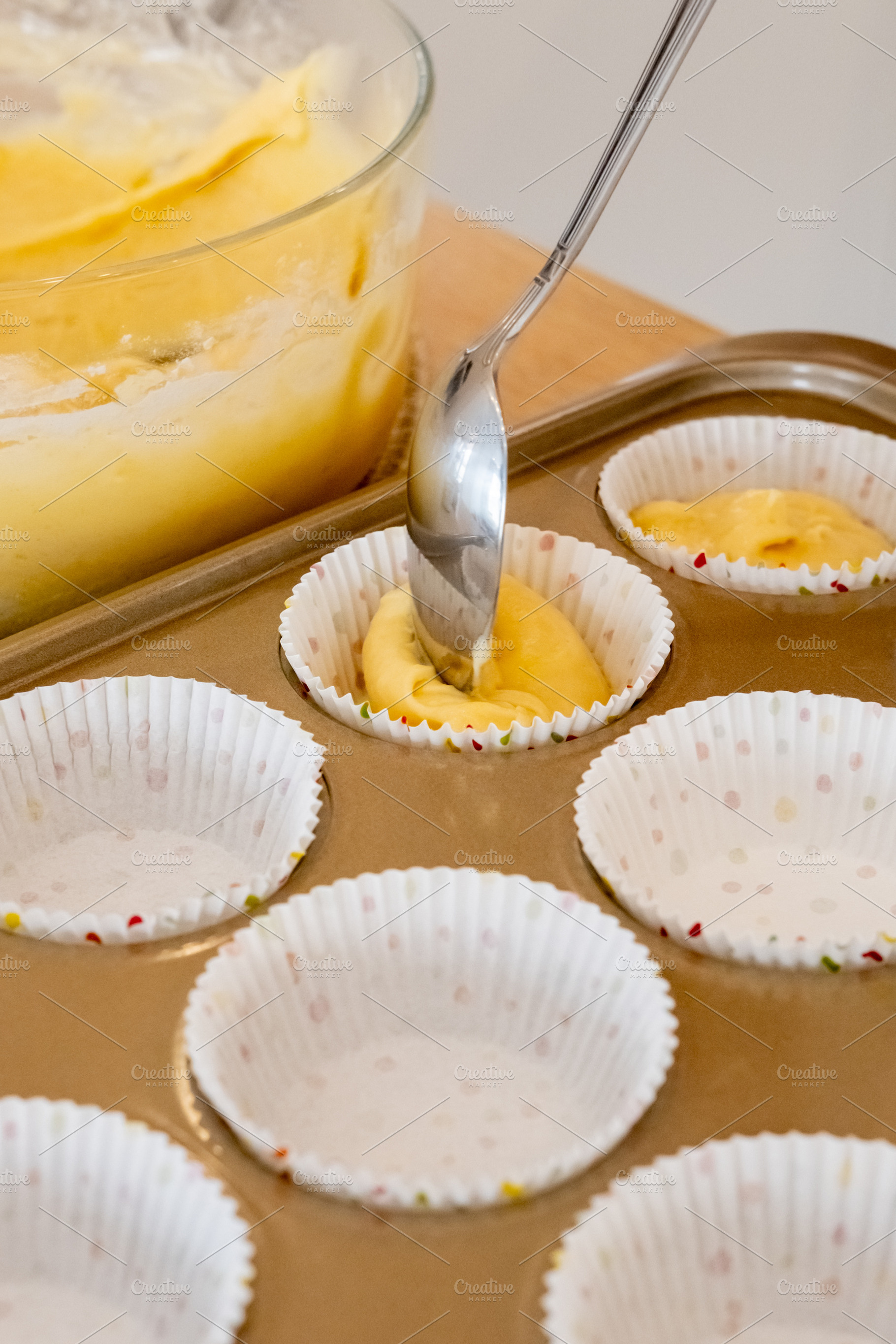 Cupcake cooking treat baking dough paper liners, a Food & Drink Photo by Photo Drive Studio