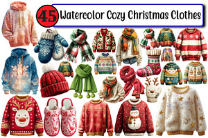 Watercolor Cozy Christmas Clothes, an Illustration by Design Market
