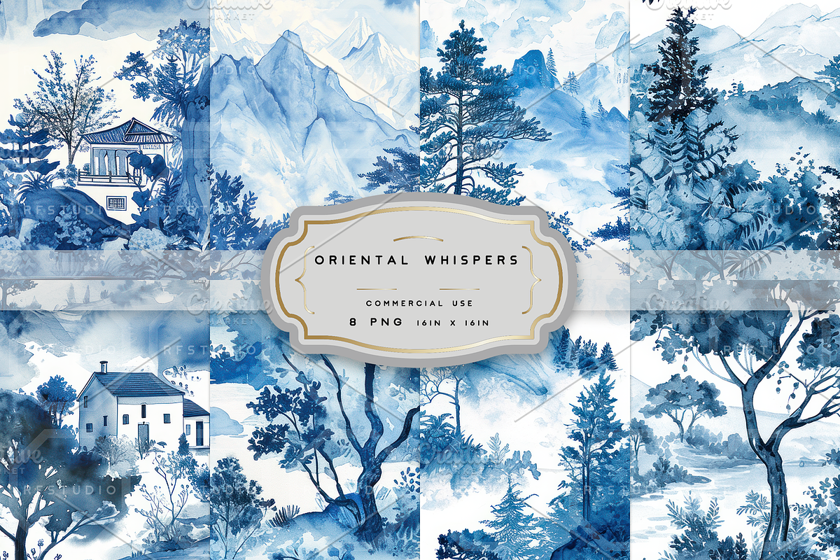 Oriental Whispers Watercolor Bundle, a Texture Illustration by RefinedFantasyStudio (Photo 1 of 9)
