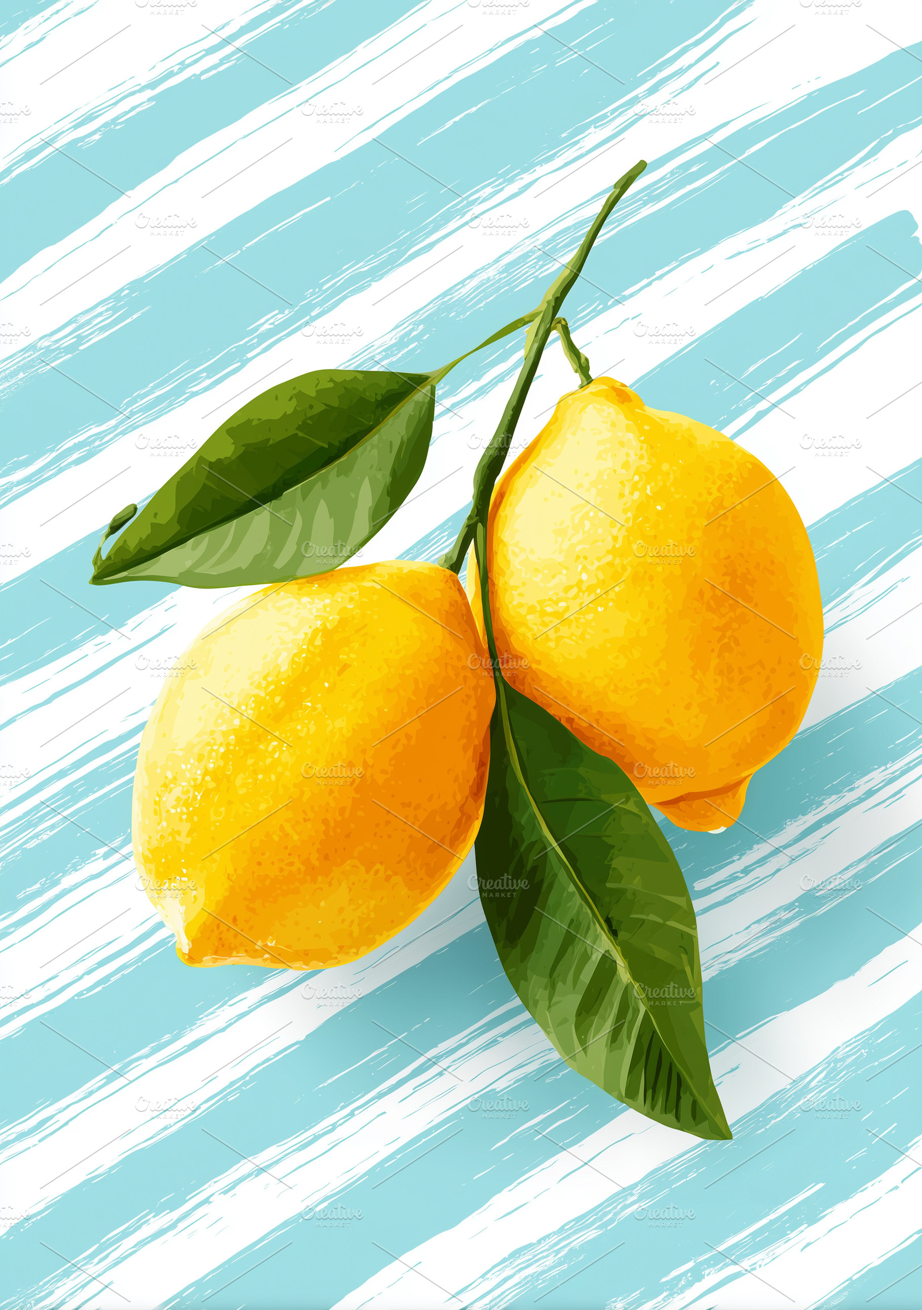 Two fresh yellow lemons with green, a Food & Drink Photo by MistyDay