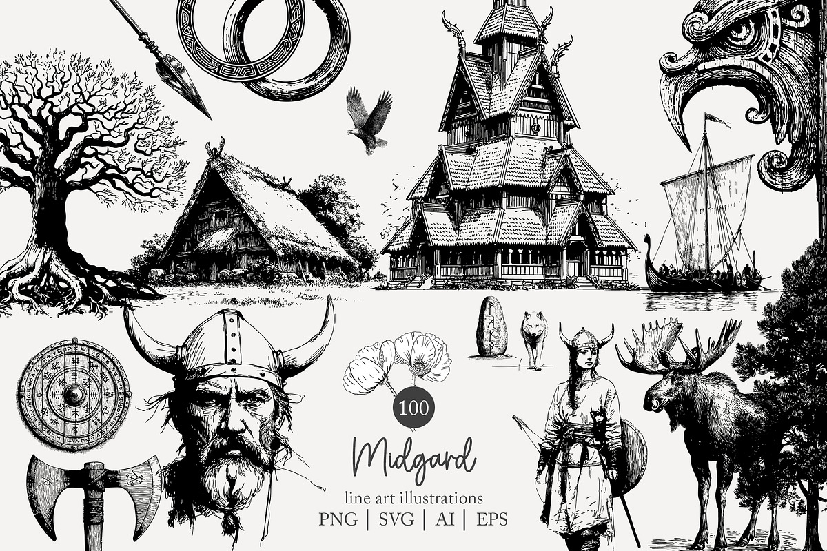 100 line art Viking clip art, a Person Illustration by Poppy Lane Studio (Photo 1 of 12)