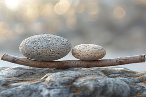 Concept of imbalance and comparison with stones on wooden stick,, a Nature Photo by José Manuel Gelpi
