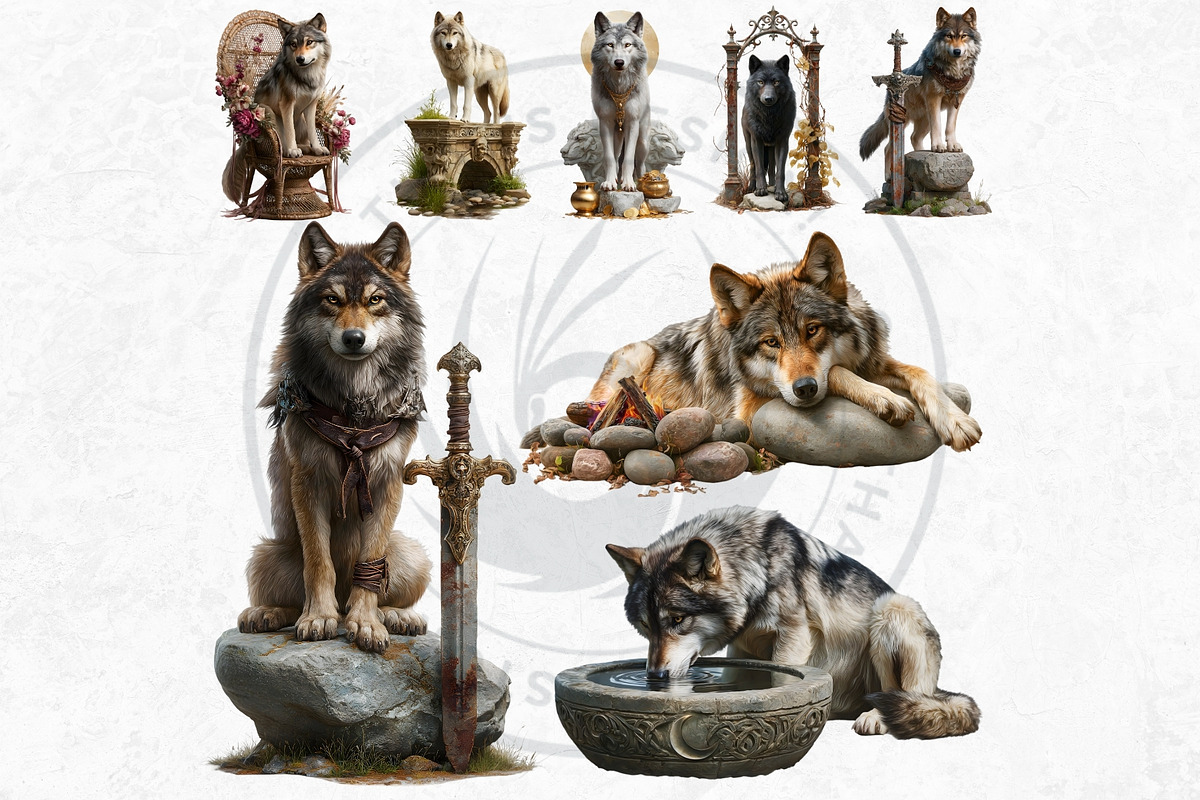 Watercolor Mystic Wolves Clipart Set, an Animal Illustration by ThatsDesignArt (Photo 11 of 15)