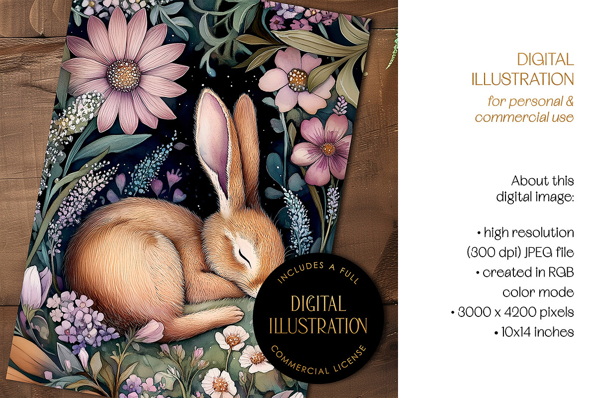 Cute Sleeping Hare Illustration, an Animal Illustration by The Dutch Lady Designs (Photo 2 of 4)