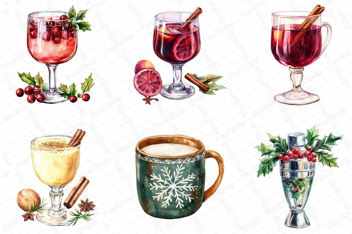 Watercolor Christmas Drinks Clipart, an Illustration by DreamPrint404 (Photo 6 of 7)