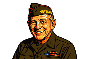 Smiling Military Veteran in Uniform, an Illustration by AlexArt